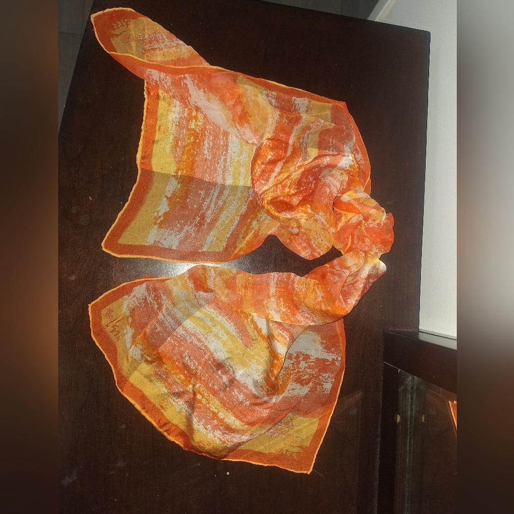 Vintage VERA NEUMANN sheer orange and yellow oblong scarf